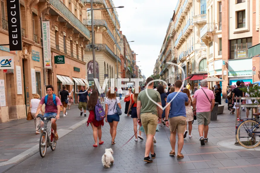 Photo TOULOUSE by VIET - Groupe en visite rue commercante